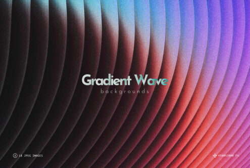 Smooth gradient wave backgrounds shifting from dark teal through coral to bright purple with 3D depth