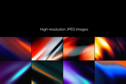 Vibrant gradient backgrounds with glitchy scanlines, neon colors bleeding across black