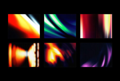 Six vibrant gradient backgrounds with vertical line textures, glitch effects, neon colors shifting across red, yellow, green, blue, purple tones