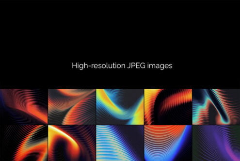 Colorful wavy gradient backgrounds with vibrant neon lines on dark surfaces