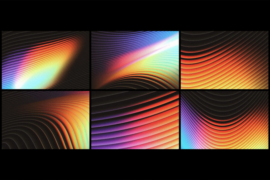 Colorful gradient wave backgrounds with striped textures in vibrant neon colors