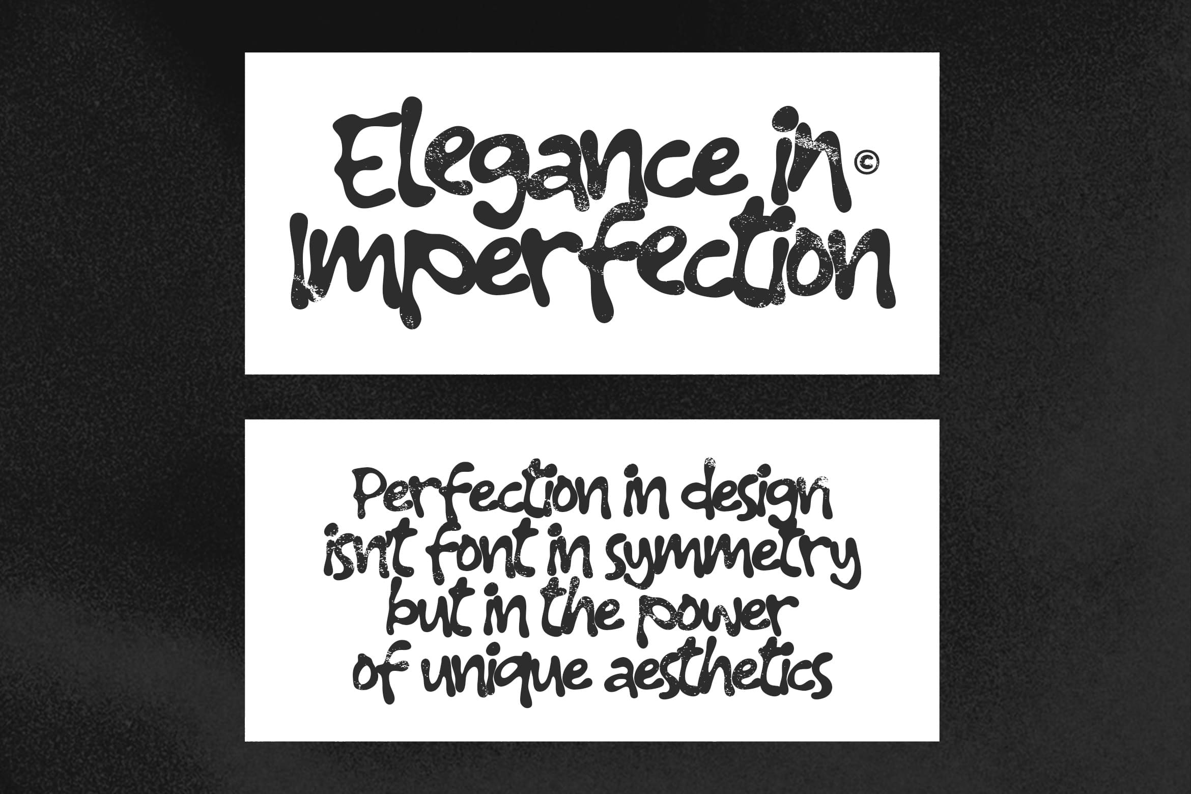 Elegance in Imperfection font displayed in two white panels with hand-drawn black lettering