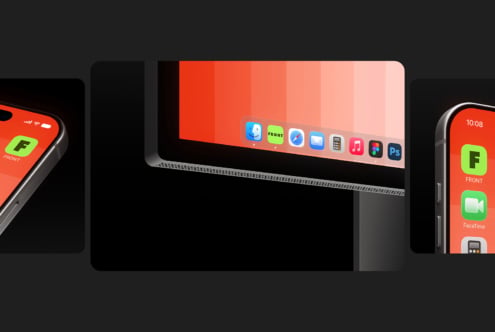 iPhone, iPad, MacBook Pro mockup set with vibrant orange gradient background