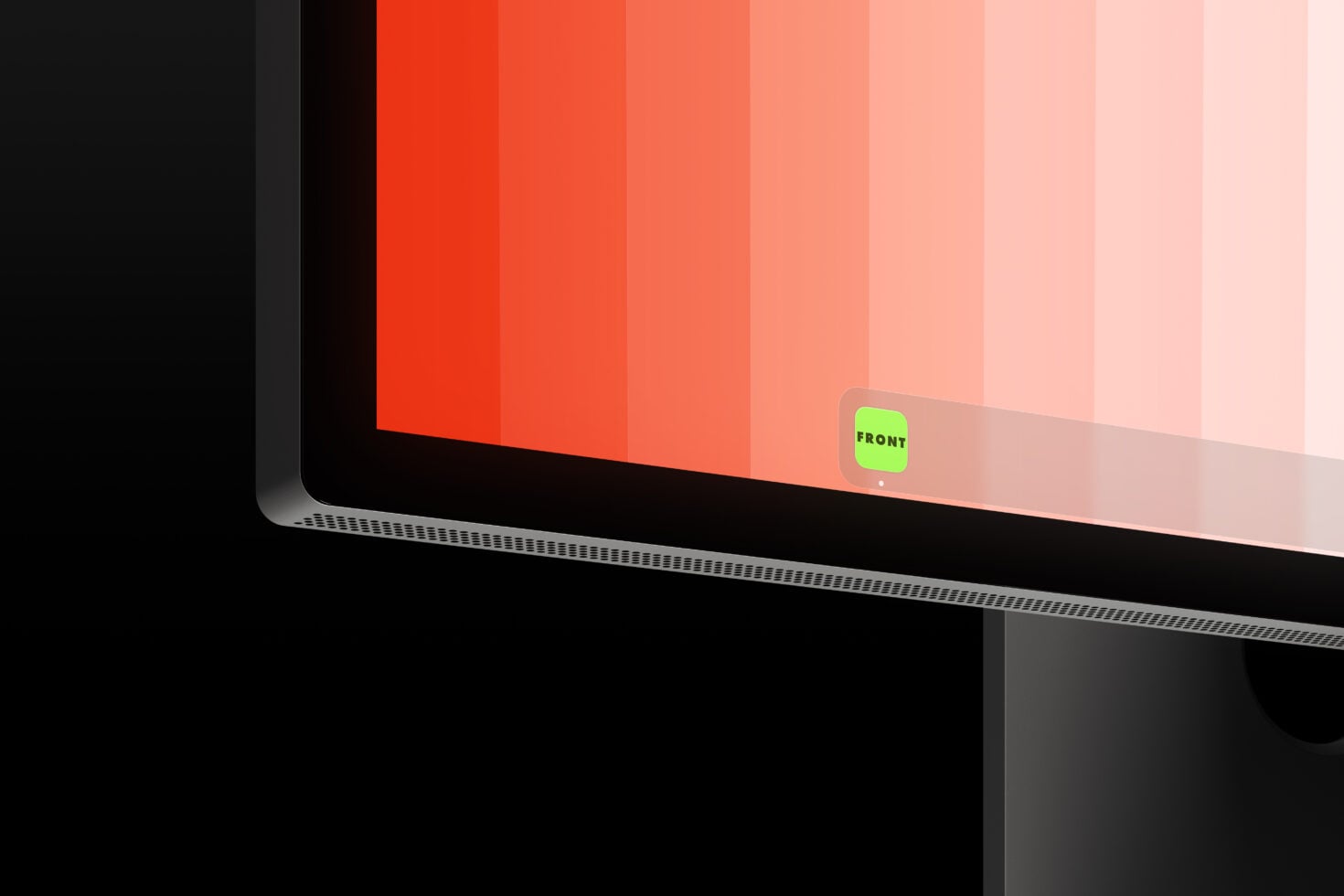 MacBook Pro mockup showing coral gradient with lime green sticker on screen