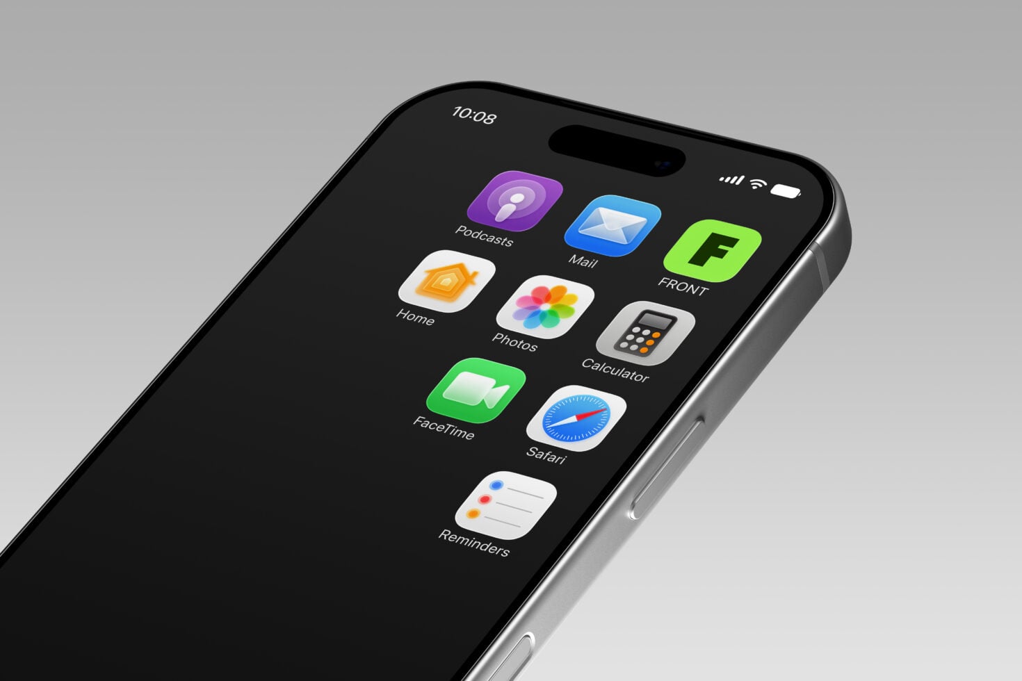 iPhone home screen mockup showing colorful app icons on black display