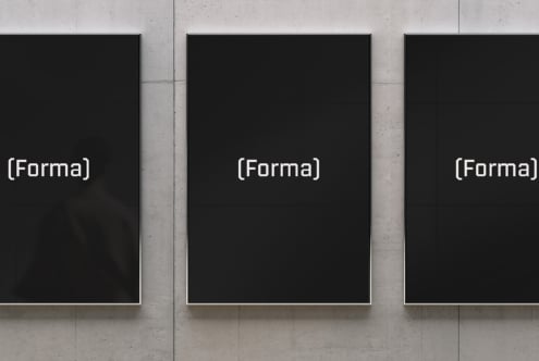Three black framed posters on concrete wall with Forma branding mockup