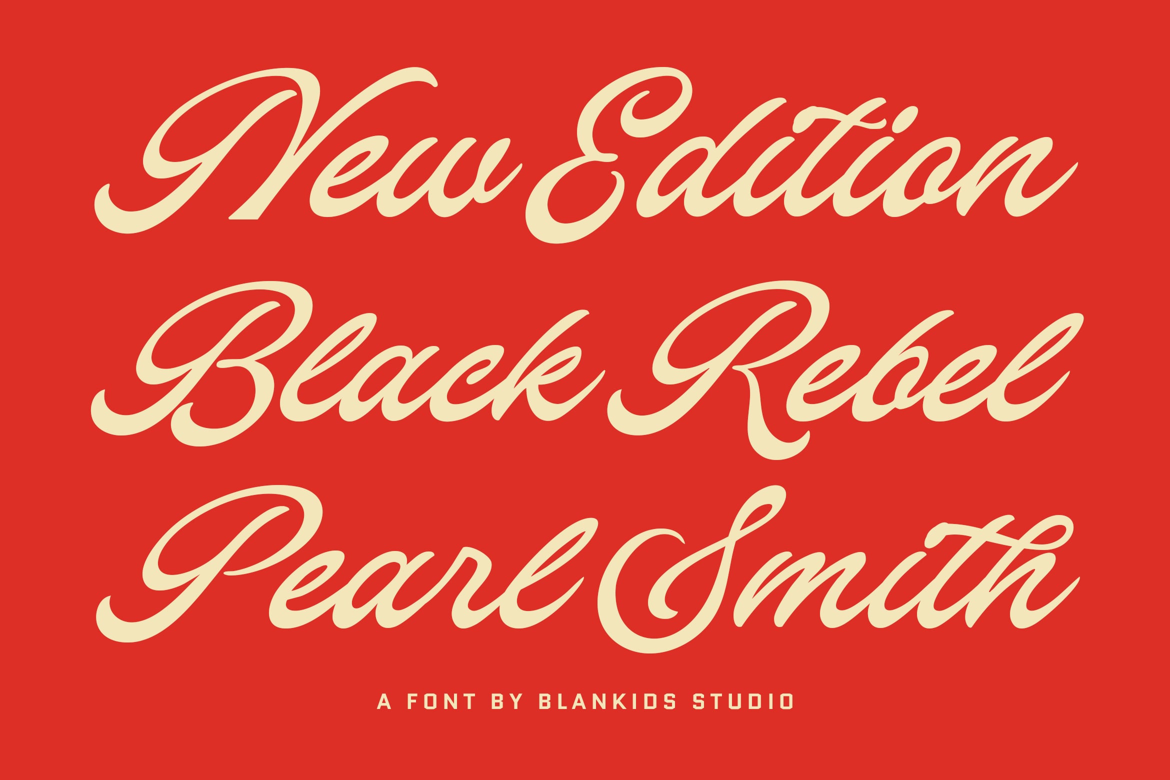 Cream italic script font displayed on bright red background with three sample text lines