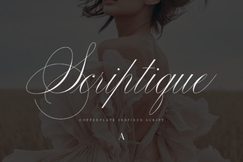 Elegantly script font layered over moody portrait with flowing fabric textures