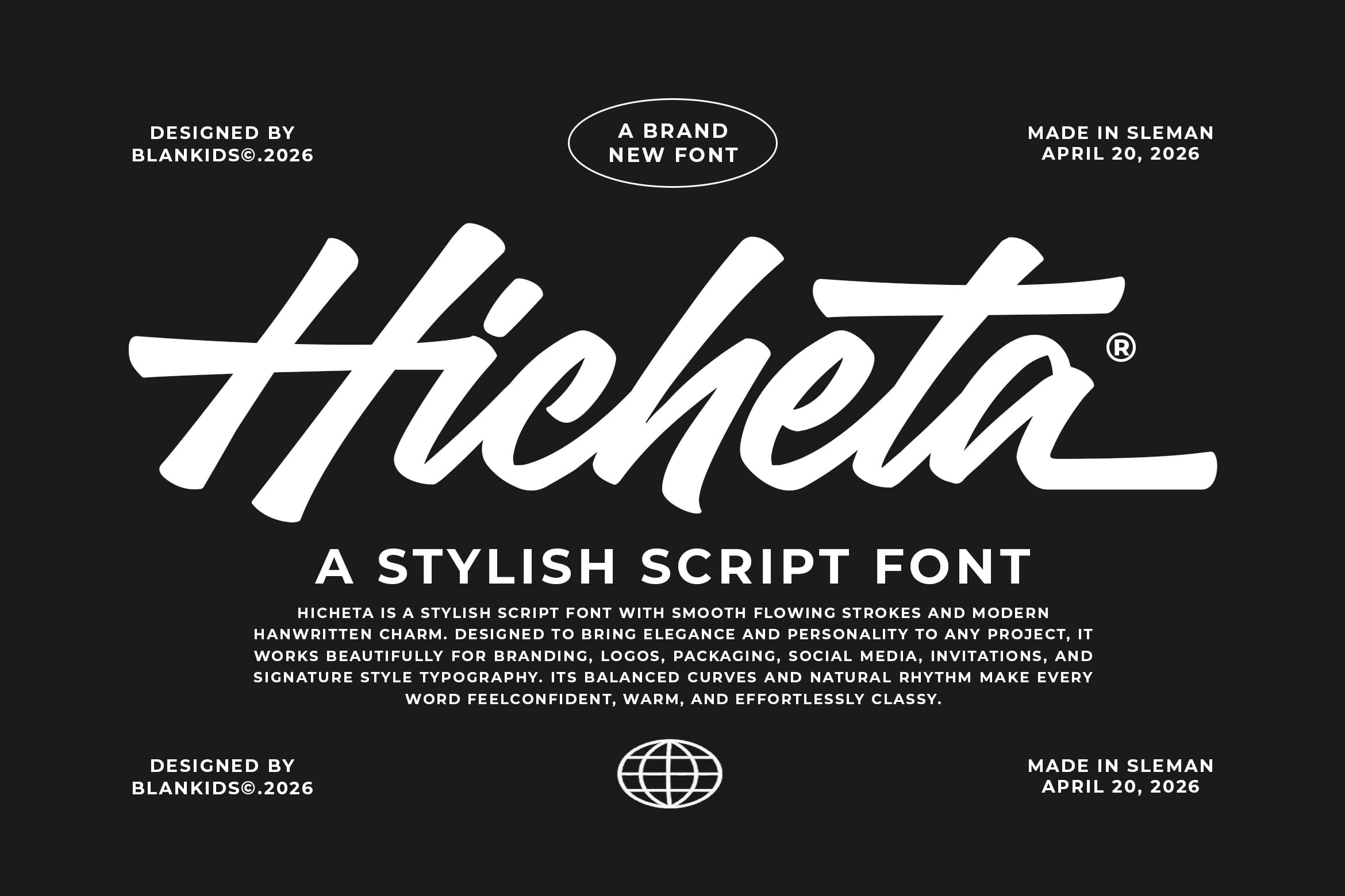 Wicheta stylish script font with flowing strokes on dark background