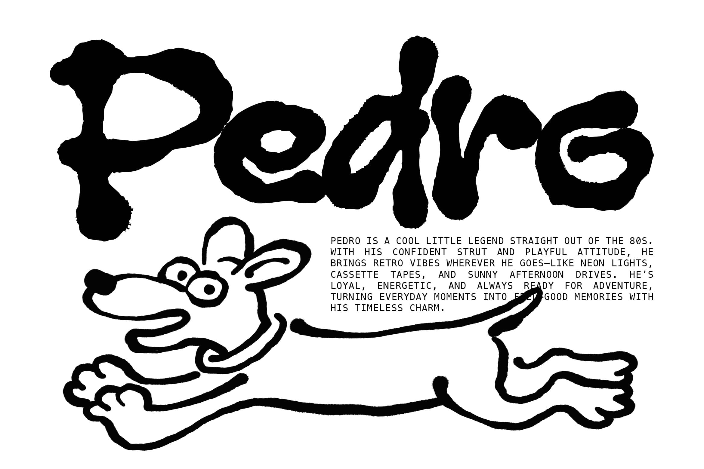 Groovy retro character illustration with funky hand gestures in bold black linework style