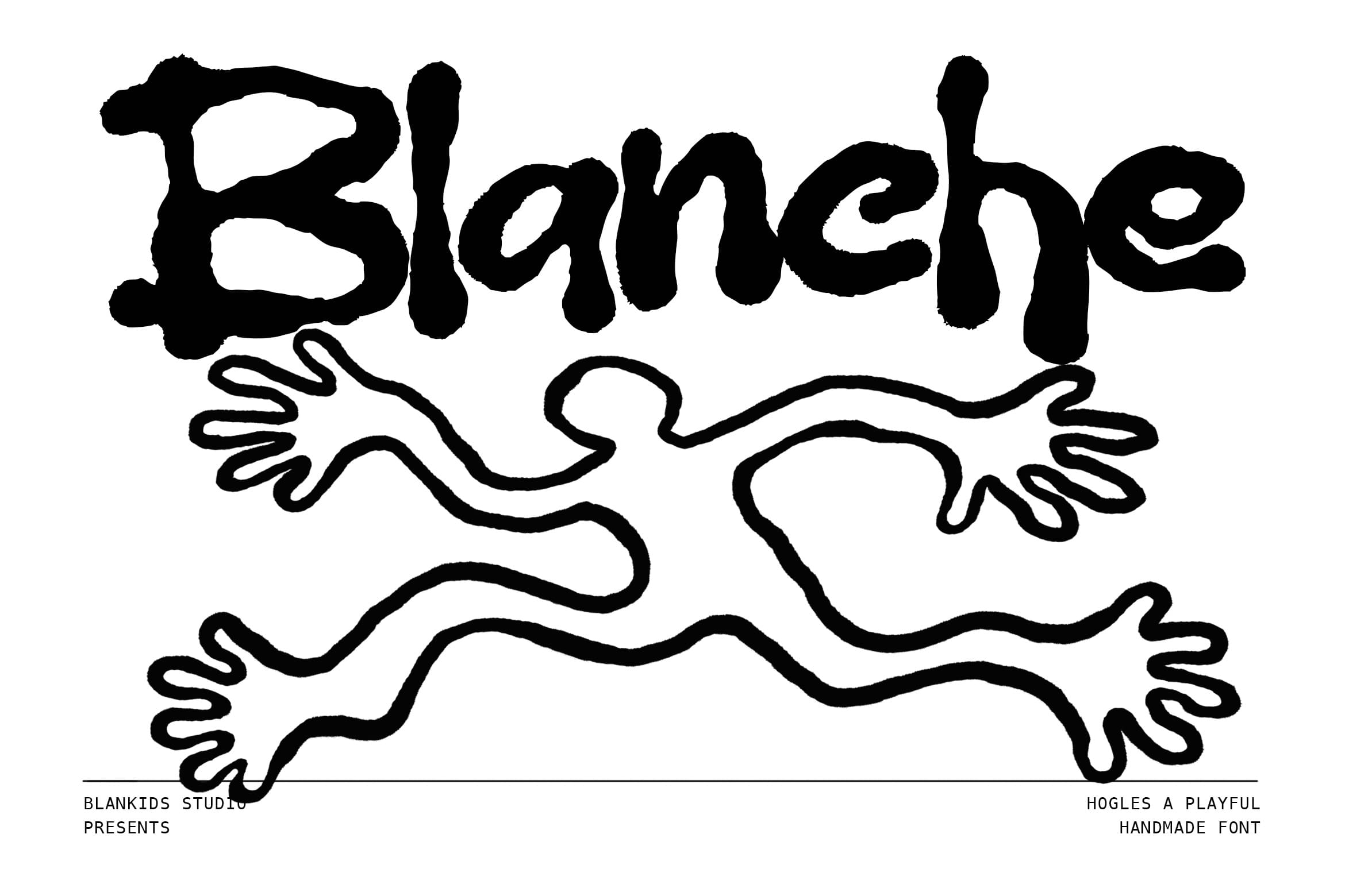 Blanehe font with wobbly handdrawn lines, quirky organic shapes below text
