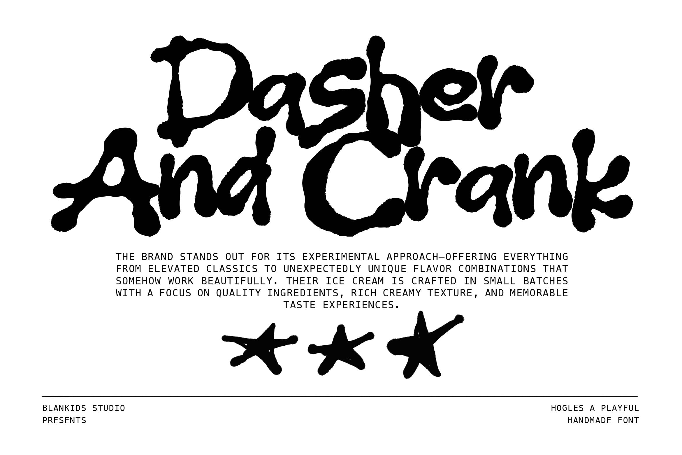 Hogles playful handmade font with organic squiggly letterforms in bold black on white