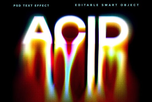 Glowing neon text effect with chromatic aberration on dark background