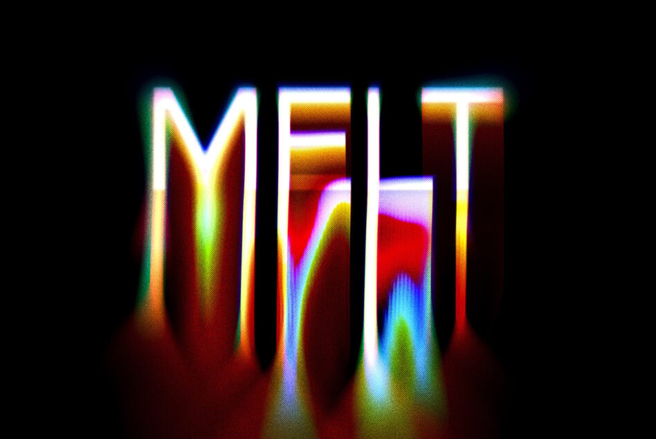 Retro neon text effect with chromatic aberration, glowing letters on black background