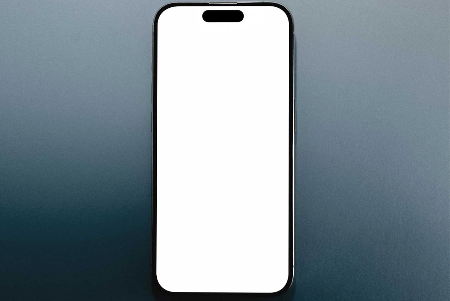 iPhone 14 Pro mockup with blank screen on teal background ready for your design