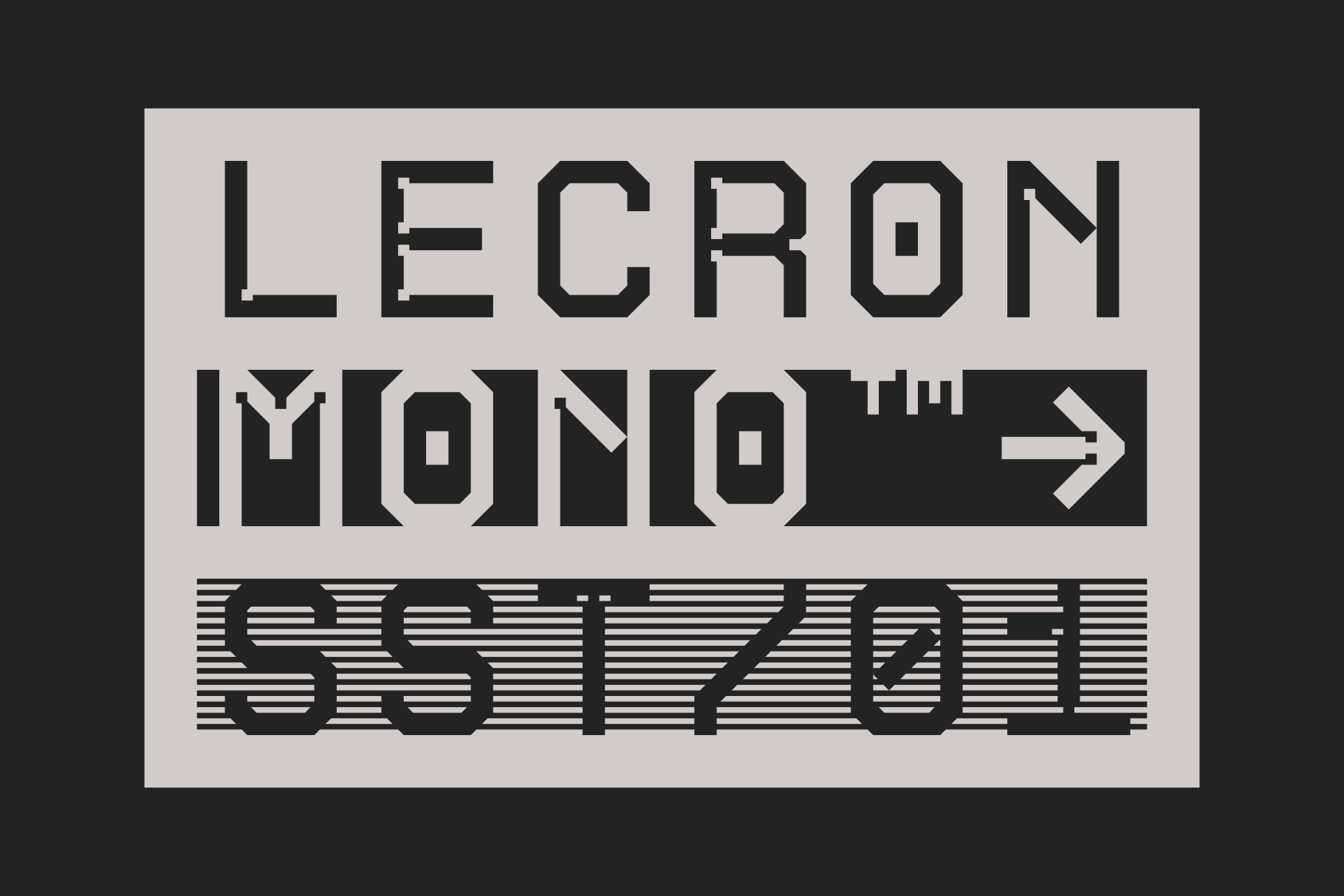 Lecron Mono font displayed in three weights with barcode texture effect below