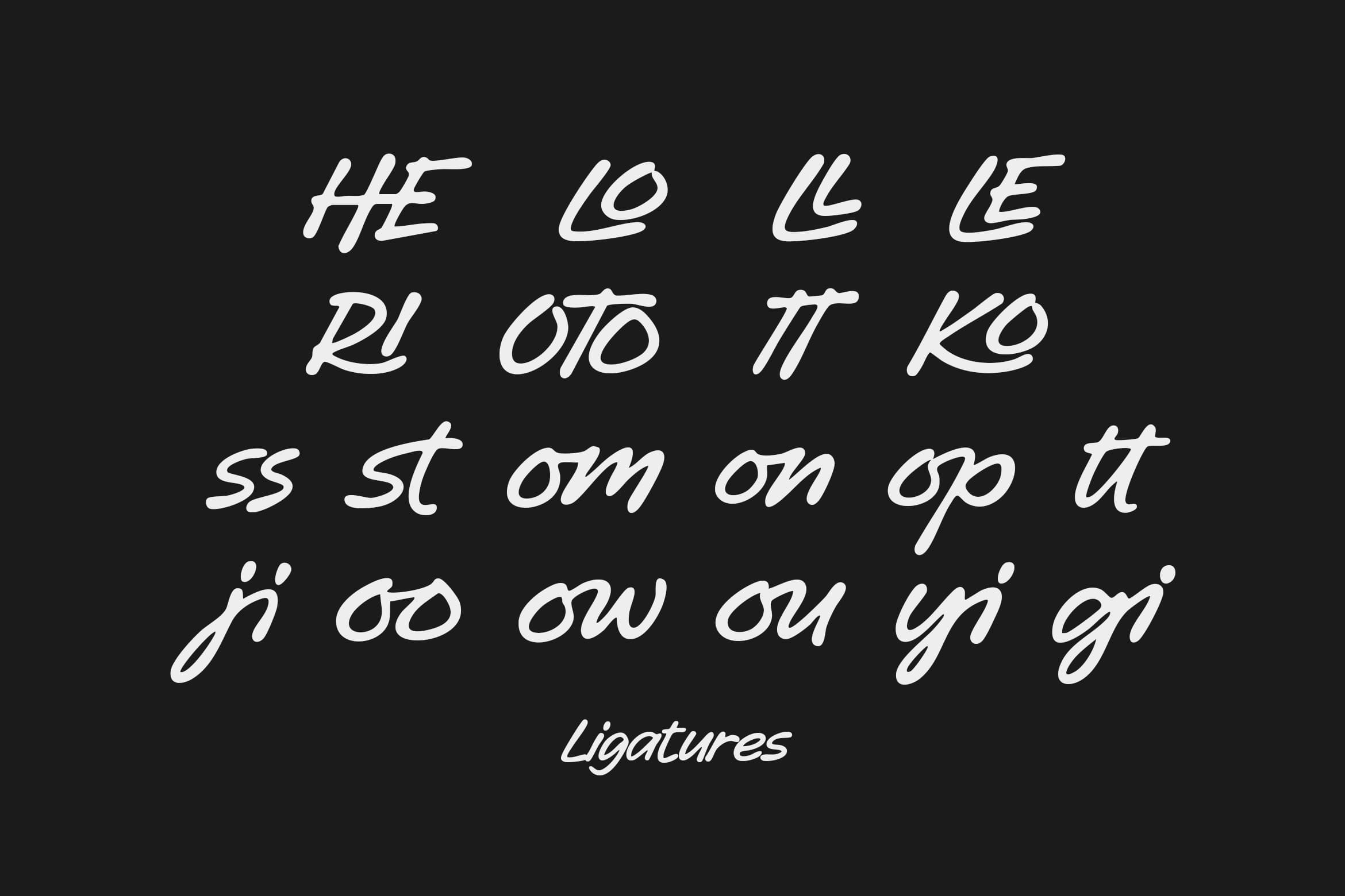Handwritten italic font with ligatures displayed on dark background