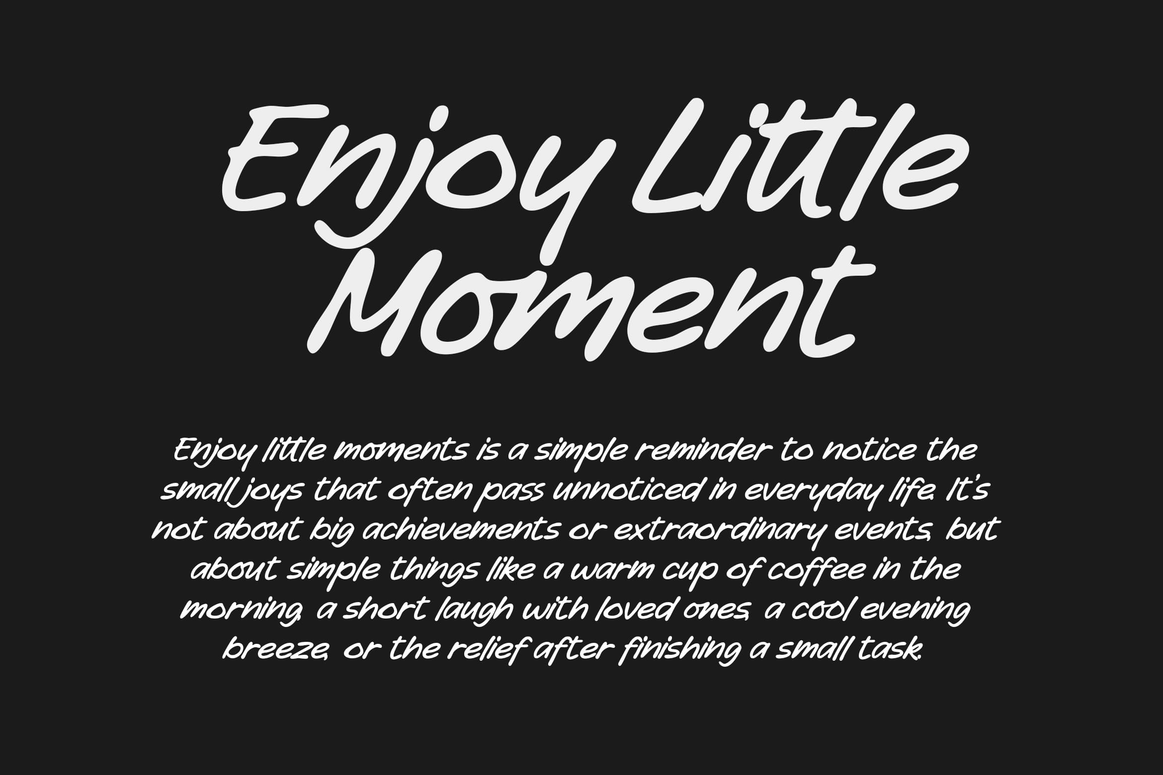 Elegant script font displaying "Enjoy Little Moment" text on dark background