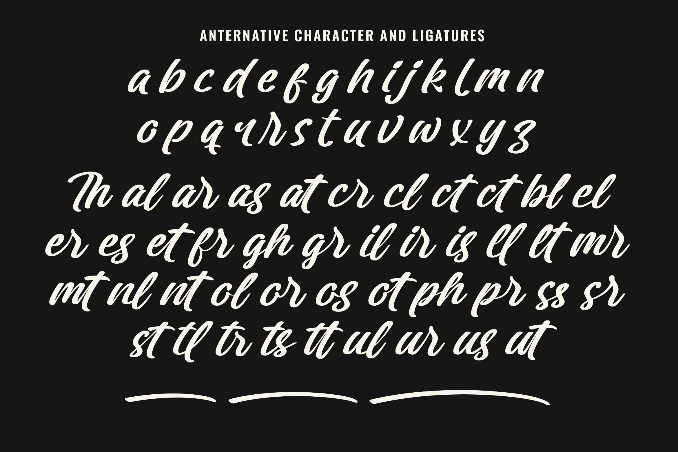 Cursive script font showing lowercase letters with swishy alternative characters plus ligatures