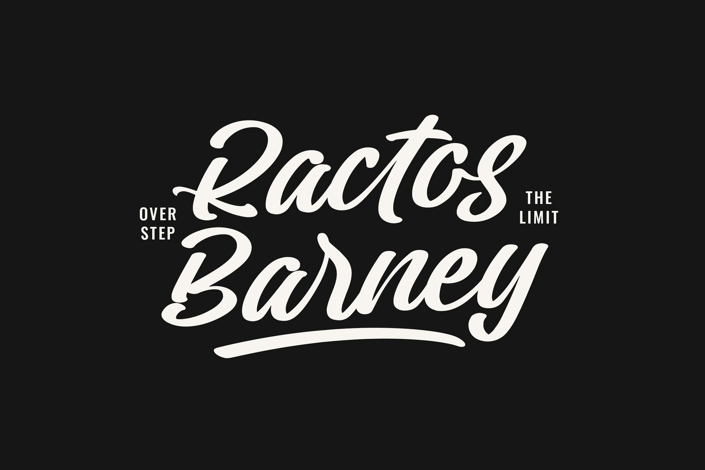 Flowing script lettering reads "Ractos Barney" with "Over Step" plus "The Limit" on dark background
