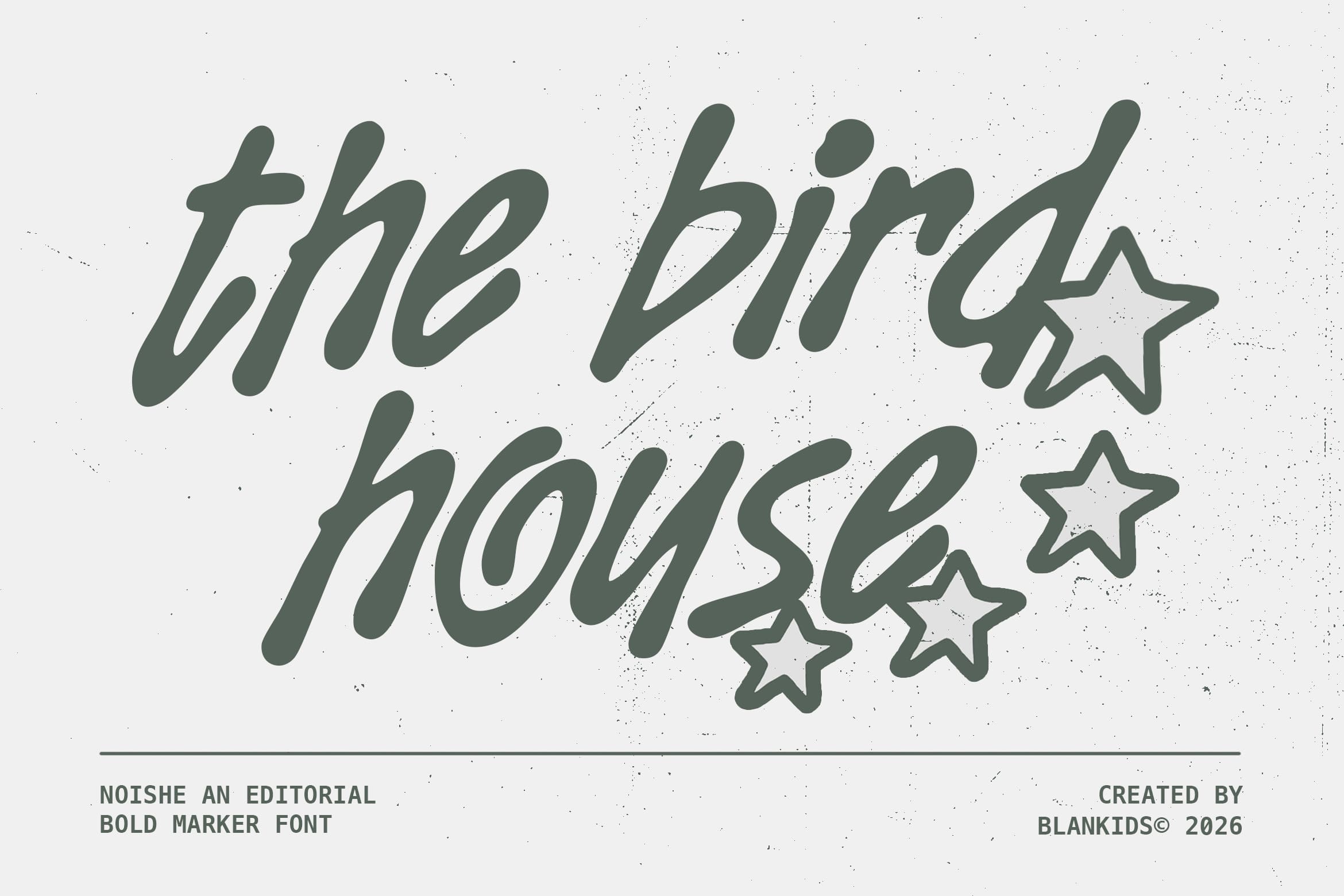 Hand-drawn marker font with chunky letters spelling "the bird house" plus decorative stars