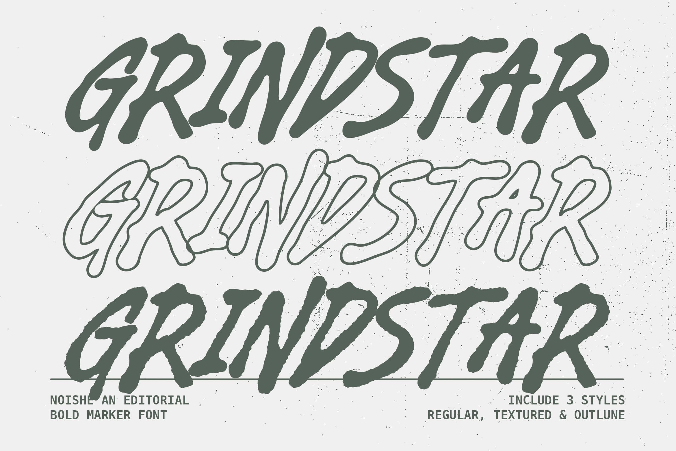 Grindstar marker font with bold, textured, outline styles on cream background