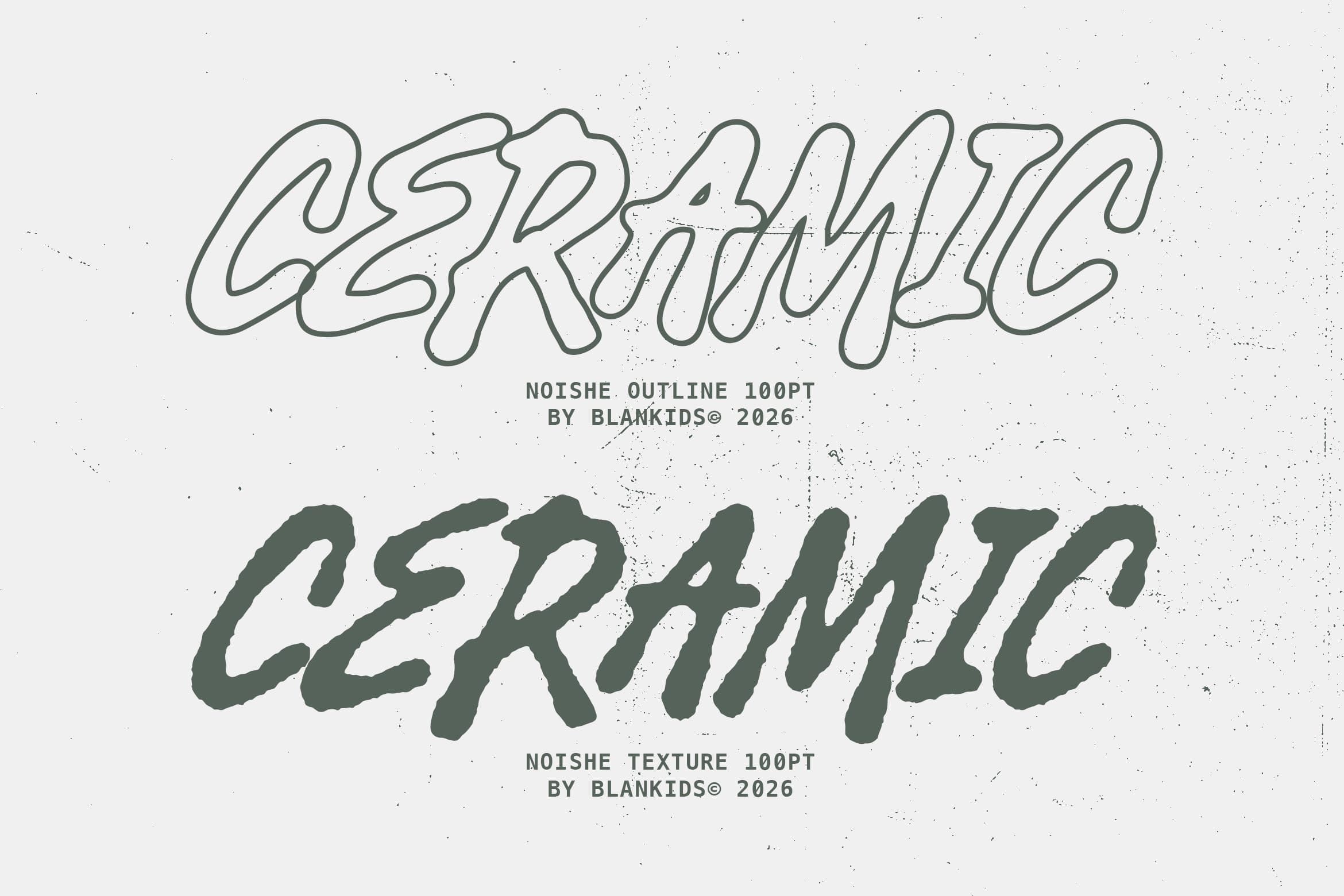 Noishe font in outline plus textured versions with grungy vibes by Blankids