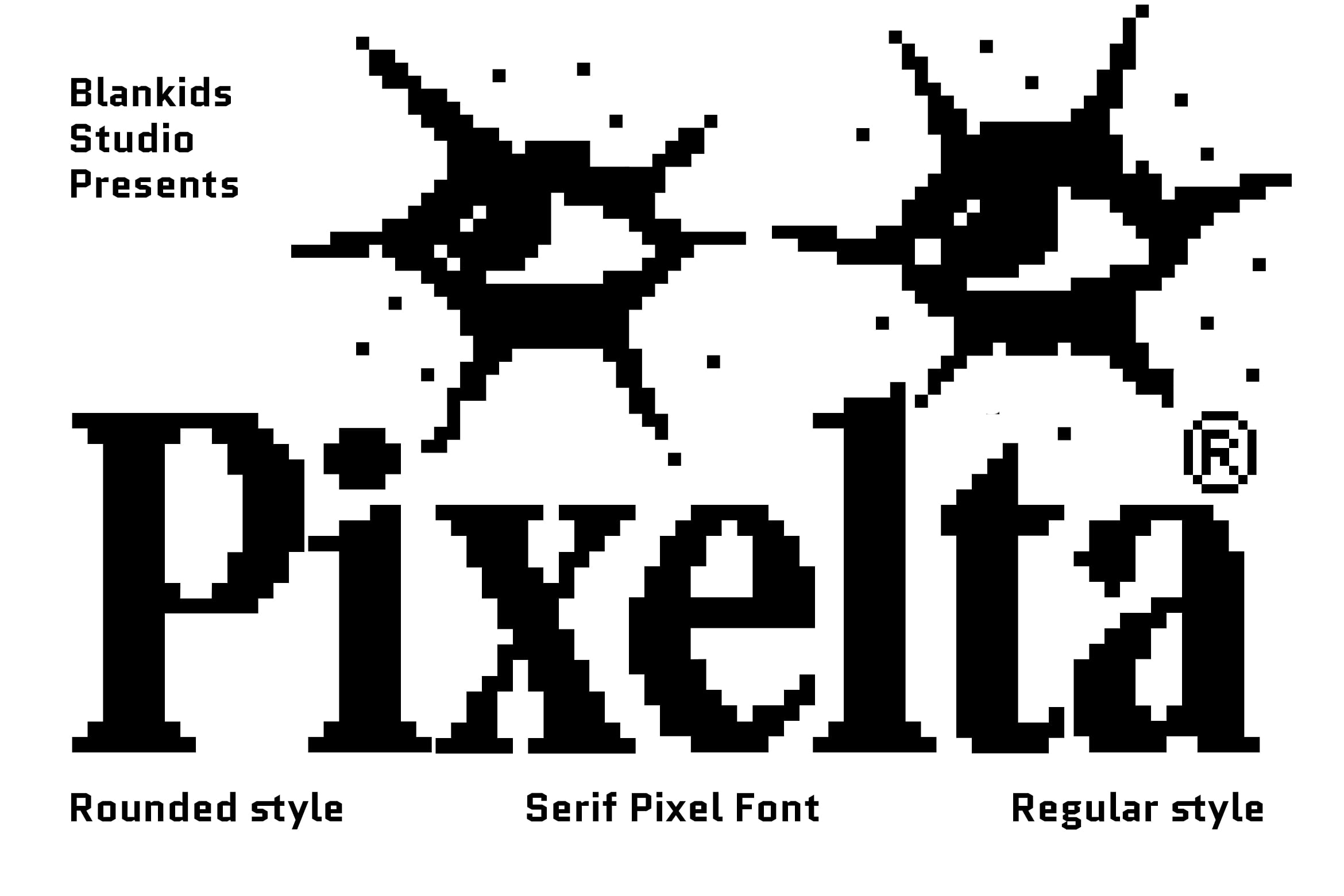 Blankids Studio pixel font with rounded serif variations, chunky retro digital typeface