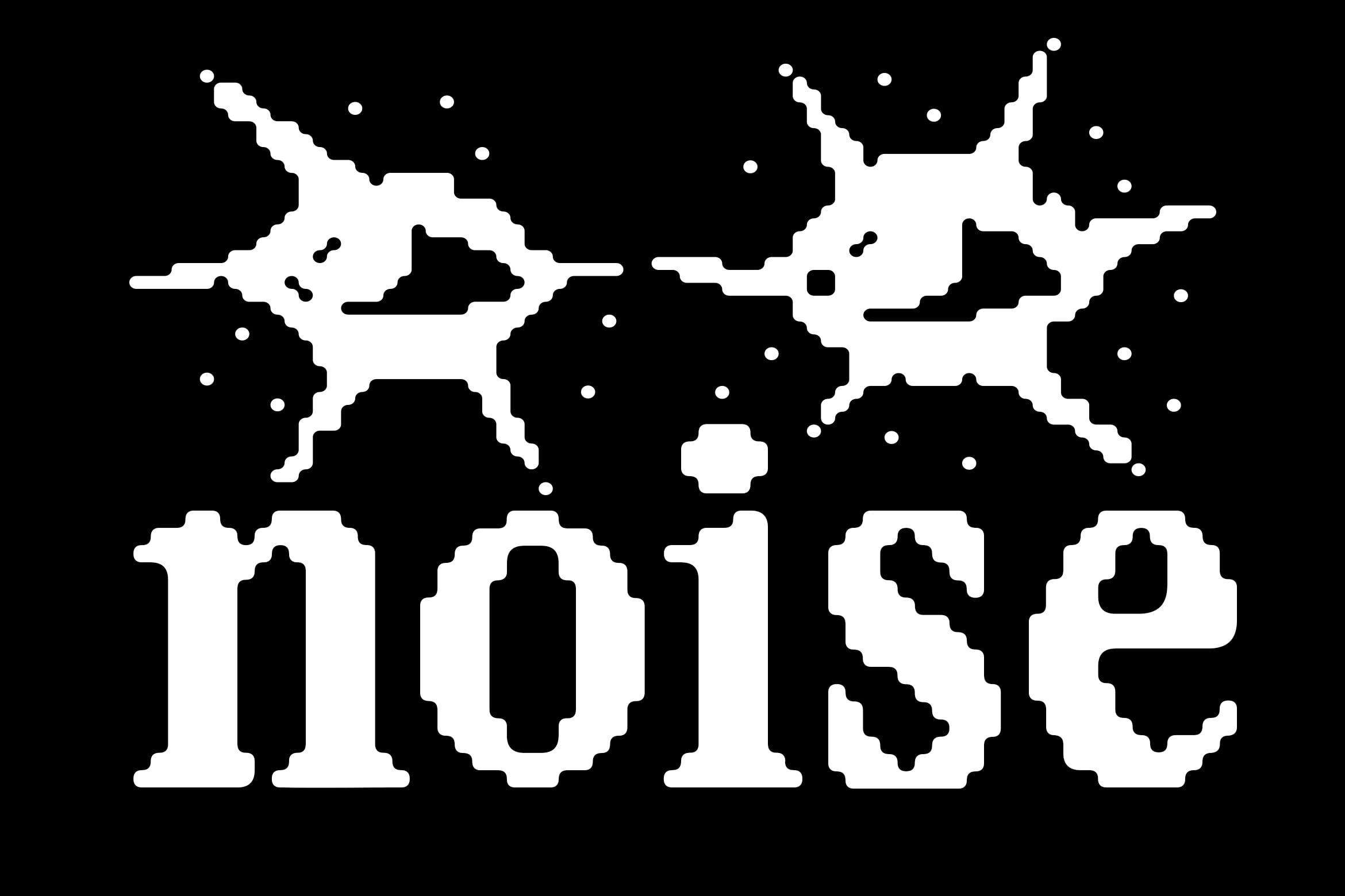 Pixelated unicorn head with scattered dots on black background, retro gaming vibes