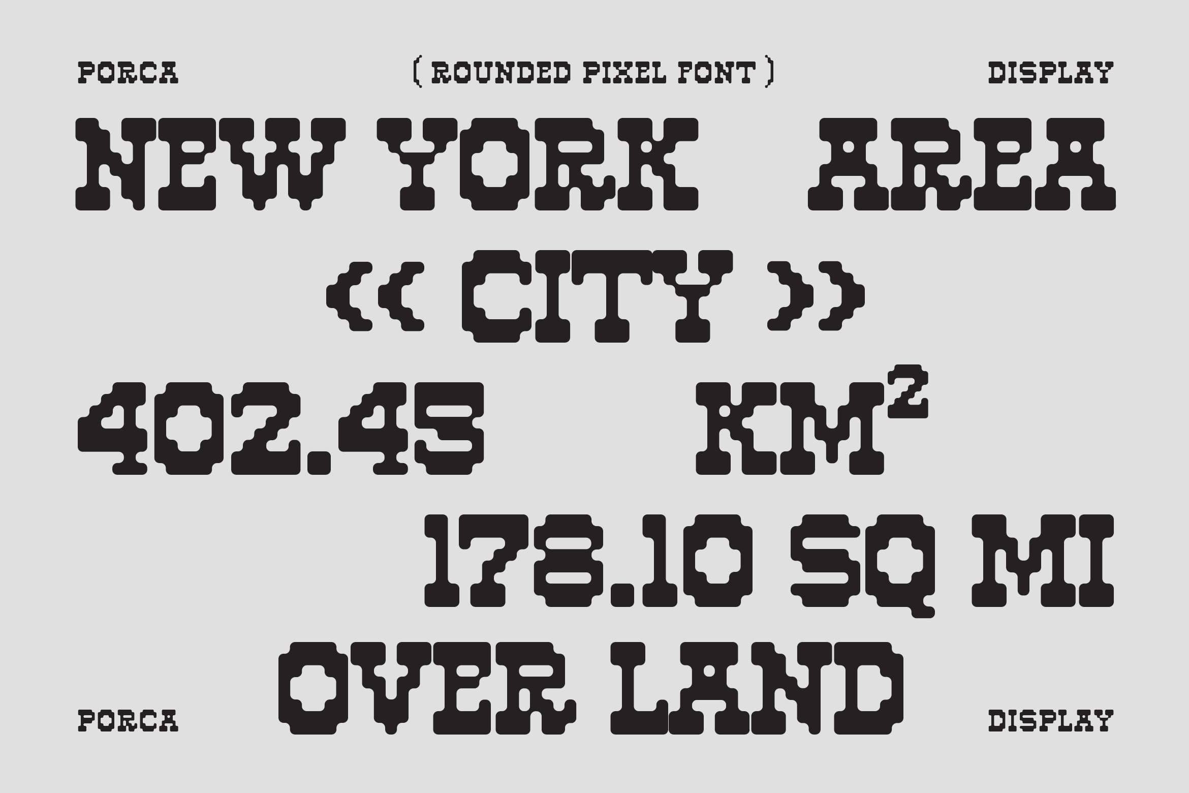 Porch rounded pixel font displaying chunky retro text samples with cutout details