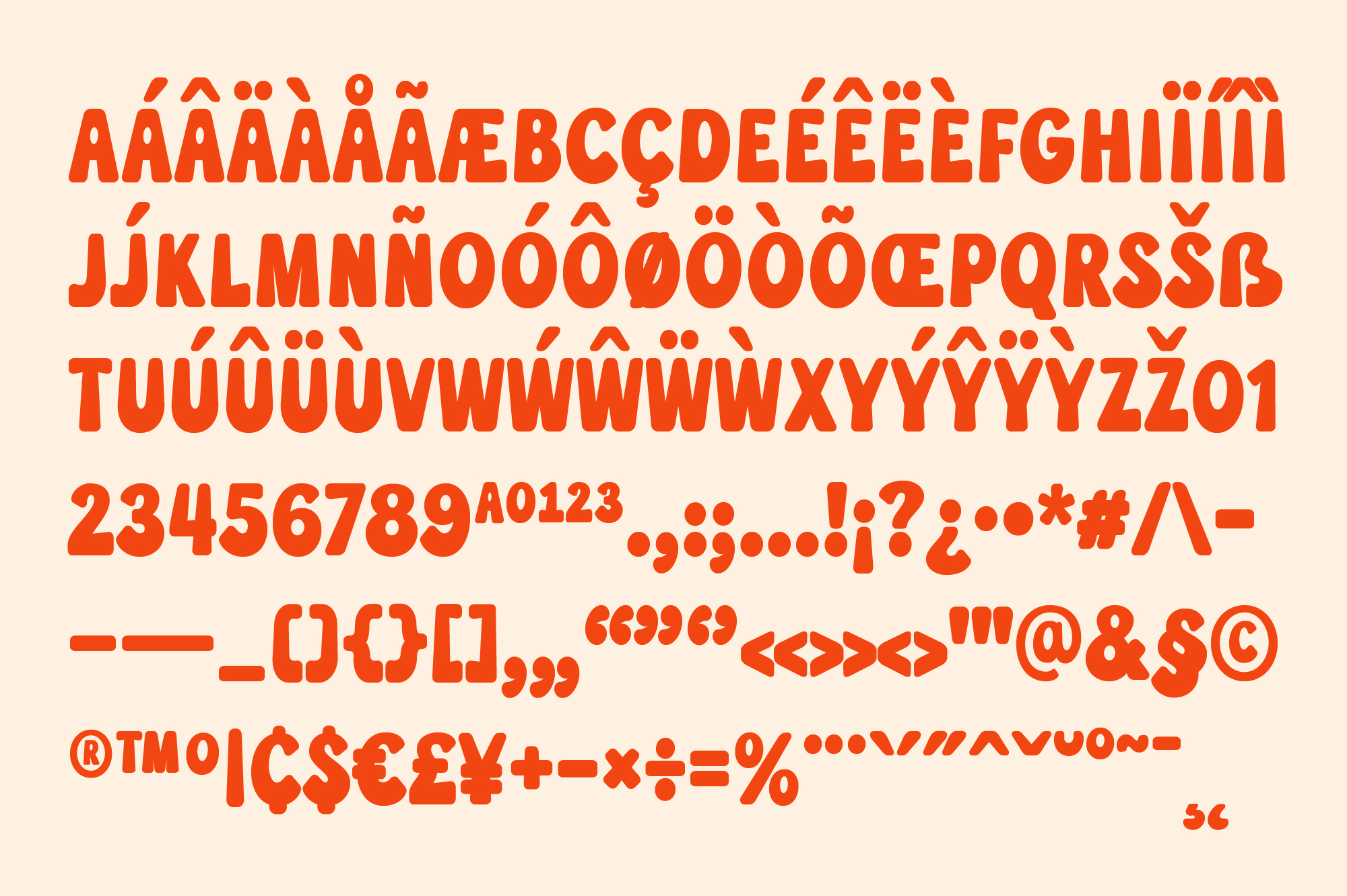 Bold red sans serif font with full character set on cream background