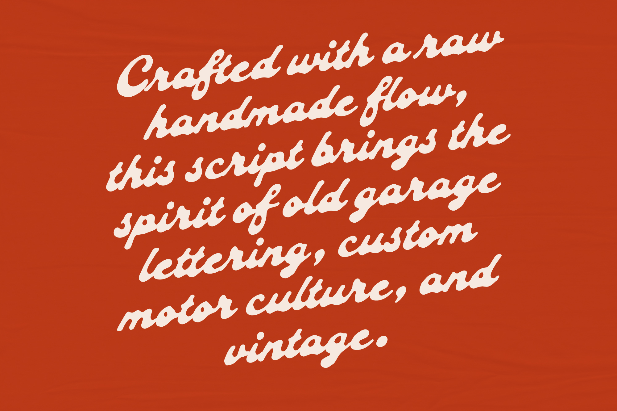 Italic script font in cream on burnt orange background showing sample text