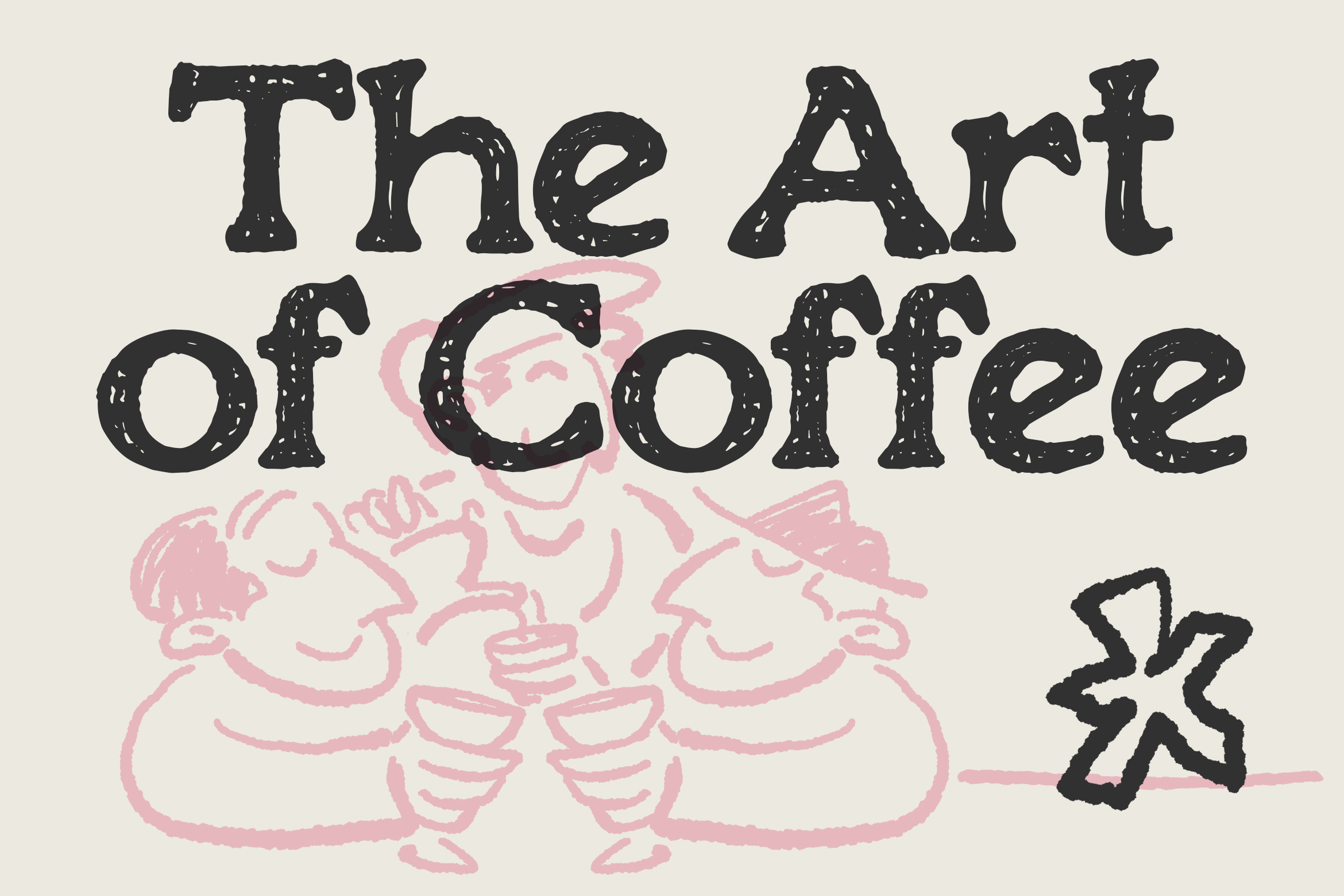 Distressed black serif type overlaid on pink hand-drawn brain illustration with doodle details