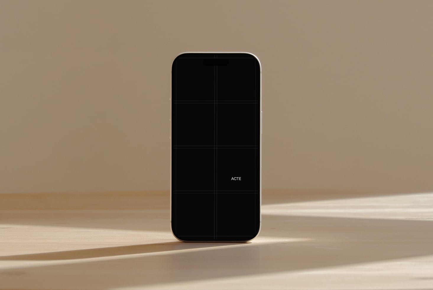 iPhone mockup with black screen on minimal beige background with natural shadows