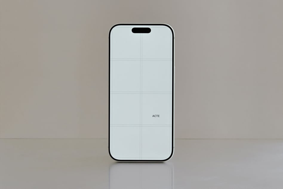 iPhone 14 Pro mockup with gridded screen on neutral grey background