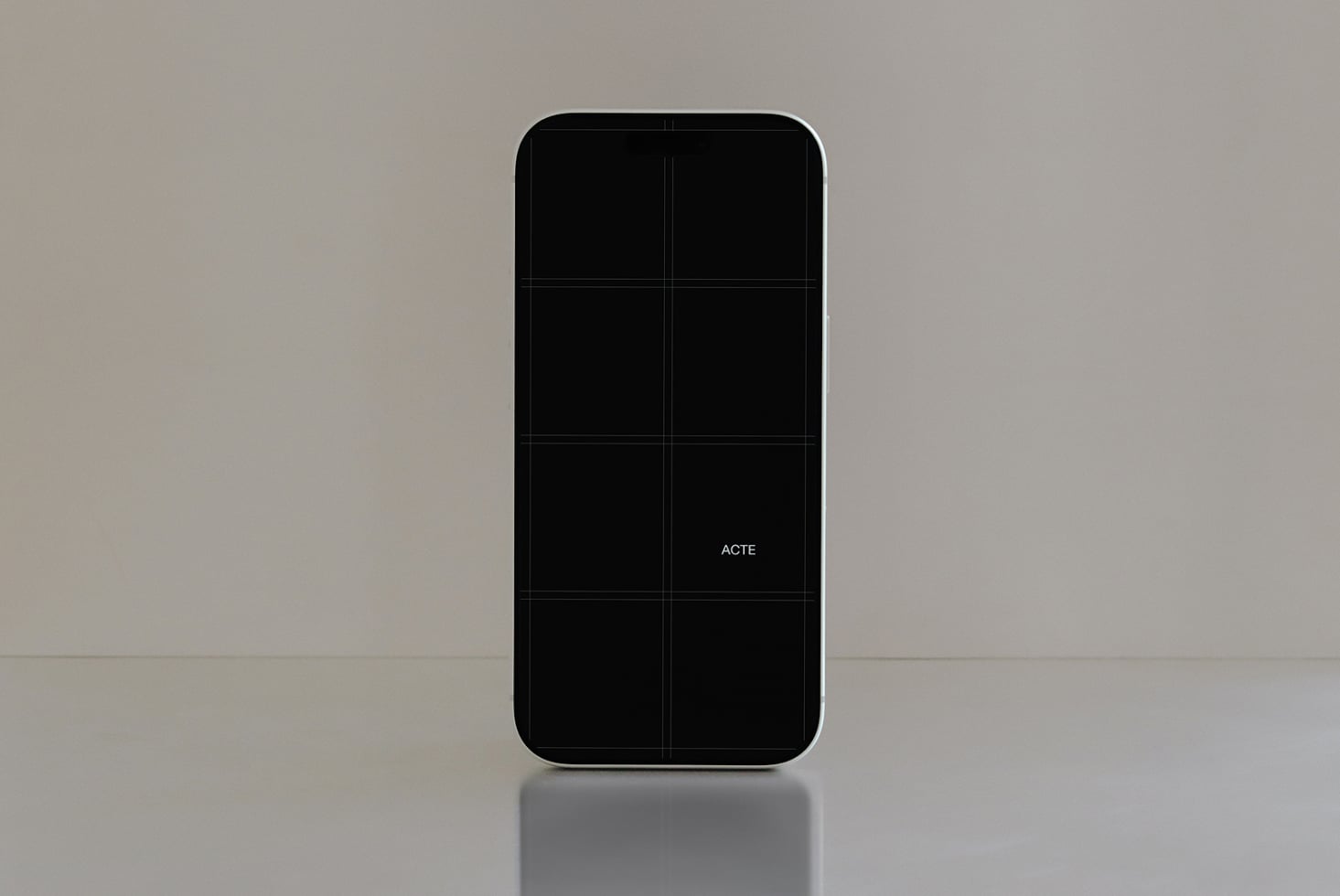 iPhone 14 Pro mockup with 8 customizable screens on neutral gray background