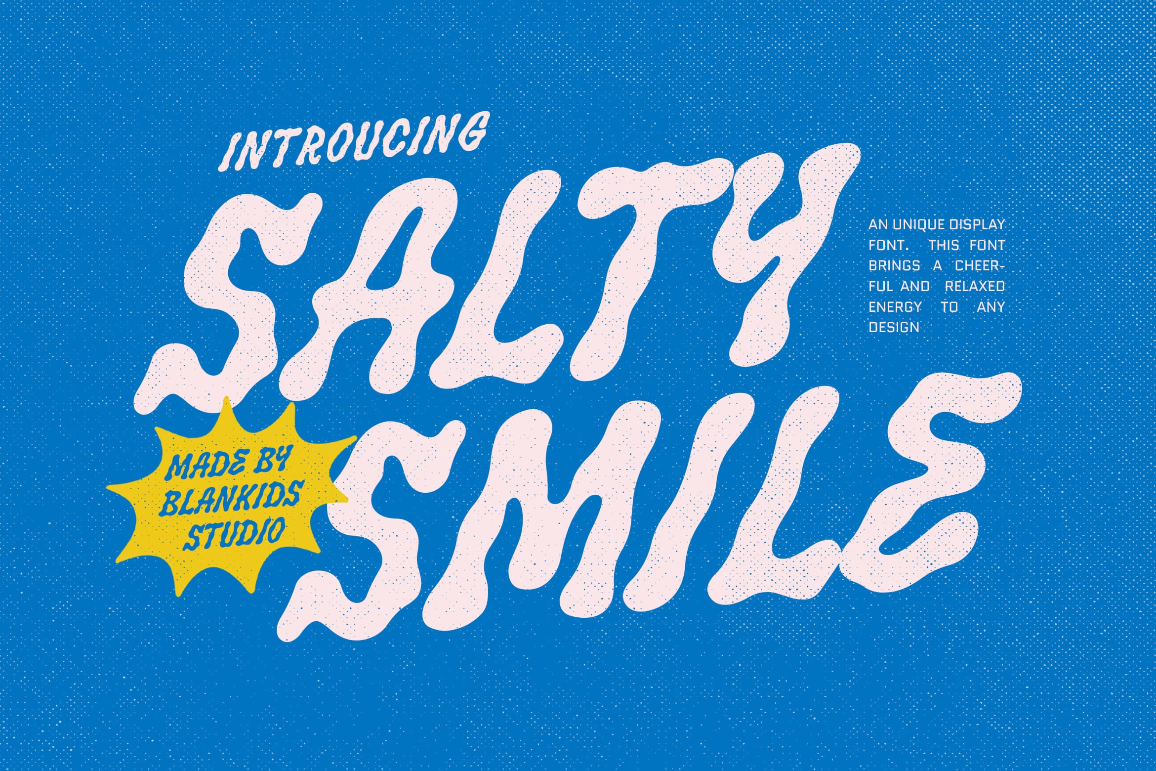 Shifty Swirl display font with wavy letters in cream on bright blue background