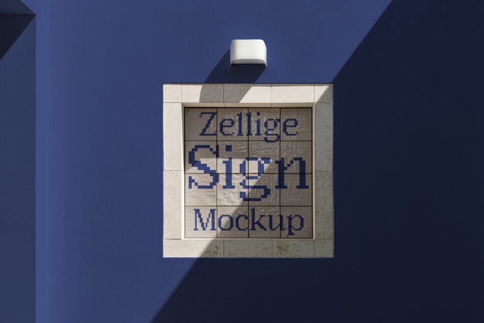 Square soap bottle mockup with tiled texture on deep blue background with dramatic shadows
