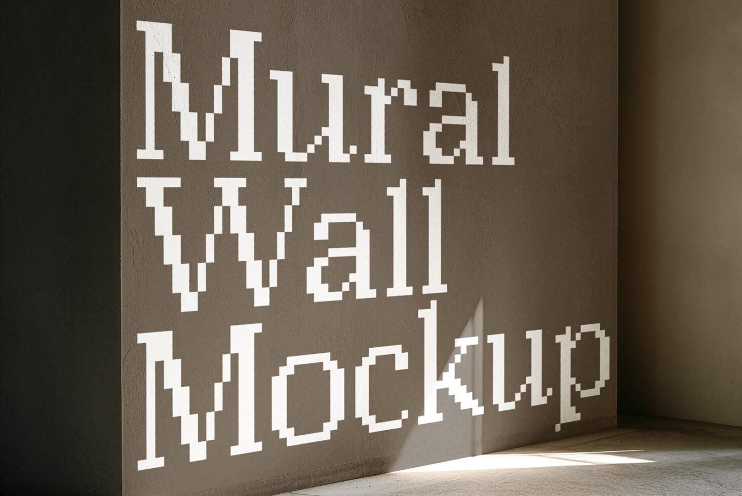 Pixelated white text on concrete wall reading "We are all working"