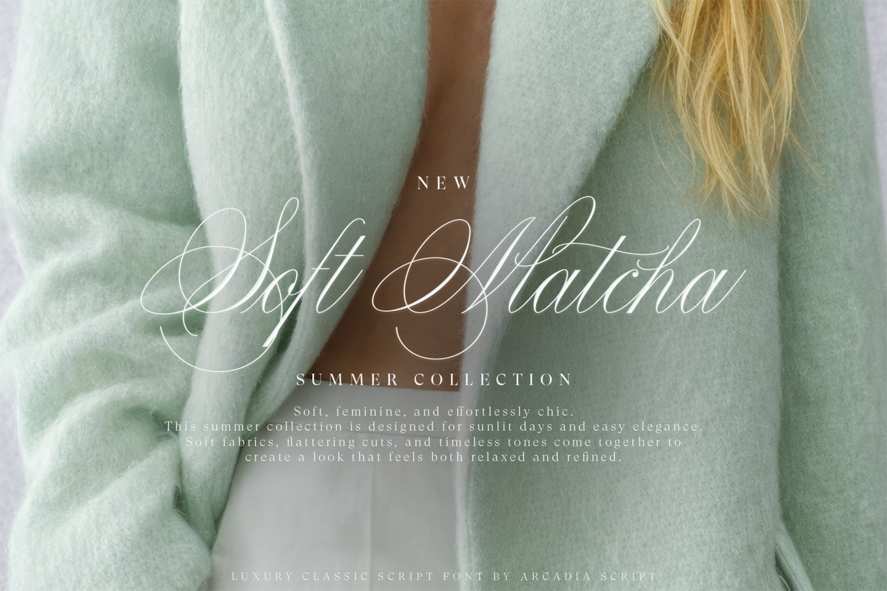 Soft Swatch summer collection mockup with elegant script font overlay on flowing fabric
