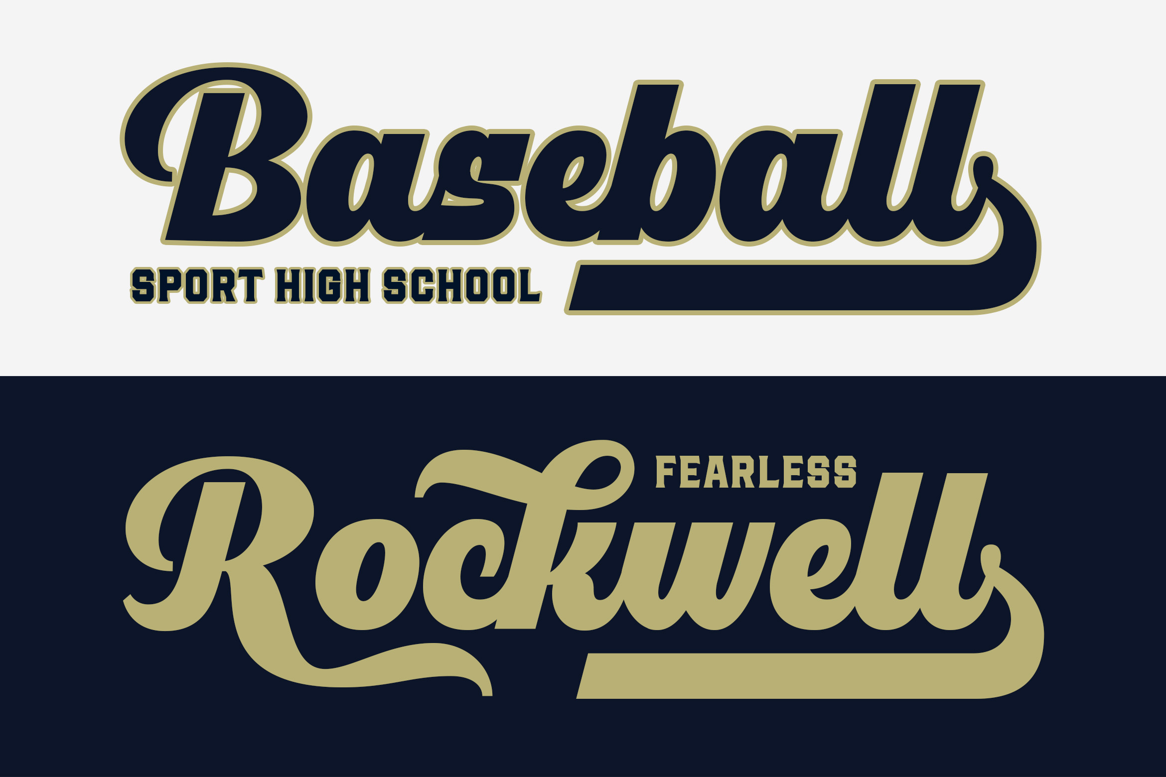 Retro baseball logos with navy blue, gold lettering for high school sports team branding