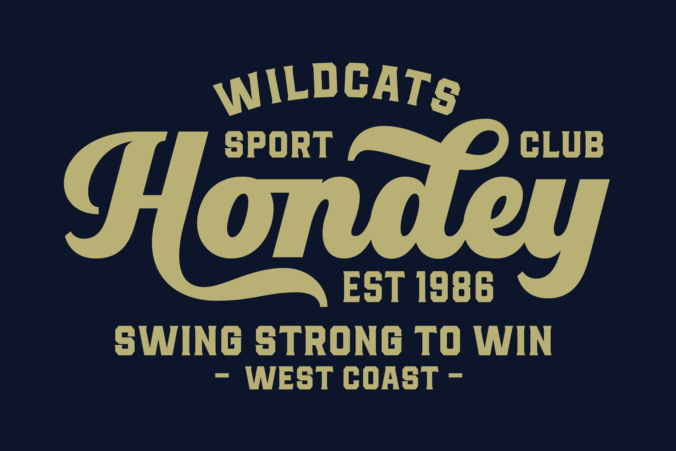 Wildcats Sport Club Hockey gold vintage badge on navy background with established date