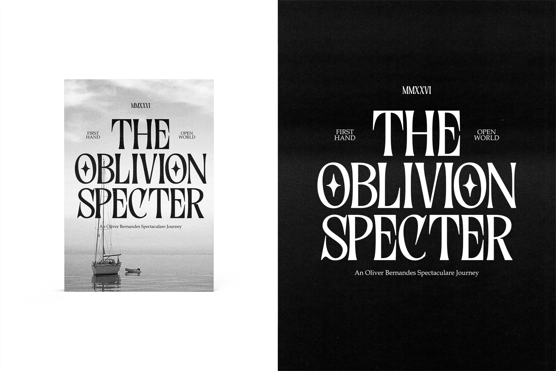 Book cover mockup showing light plus dark versions of The Oblivion Specter with sail boat imagery