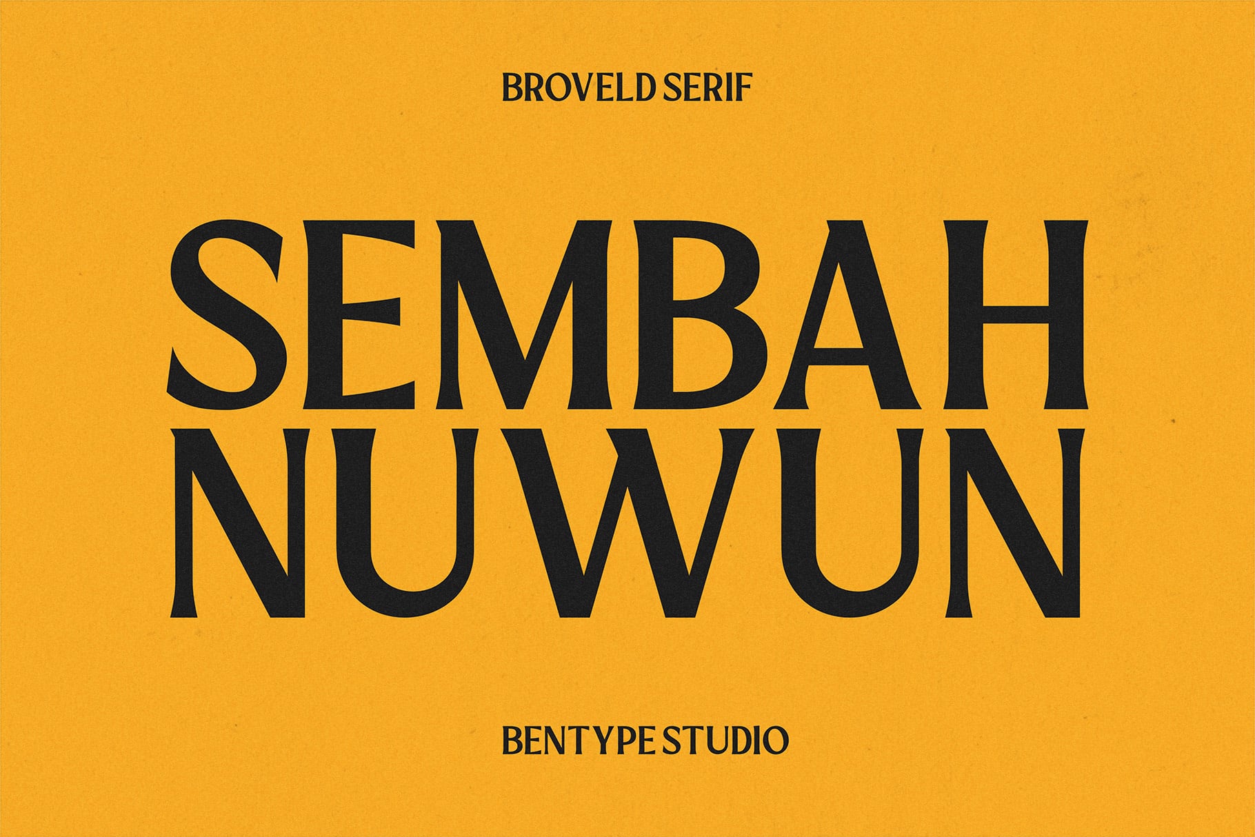 Broveld Serif font displaying large black letters on golden yellow background