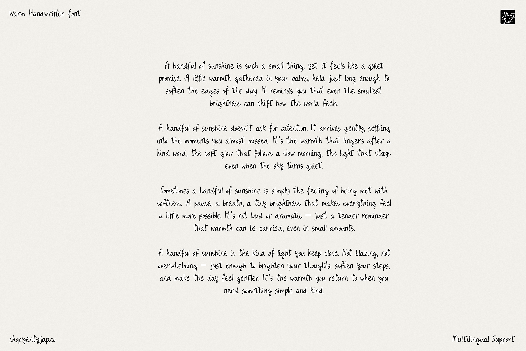 Casual handwritten font with flowing script displaying poetic text about sunshine