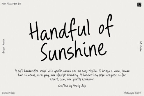 Soft handwritten script font with flowing curves, warm feel for branding, packaging, menus