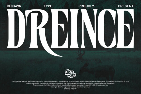 Drenoe sans-serif typeface with dramatic strokes on dark textured background