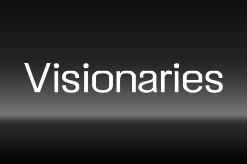 Minimal white sans-serif text reading Visionaries on dark gradient background