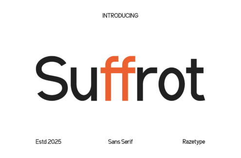 Suffrot sans serif font with orange accent letters on clean white background