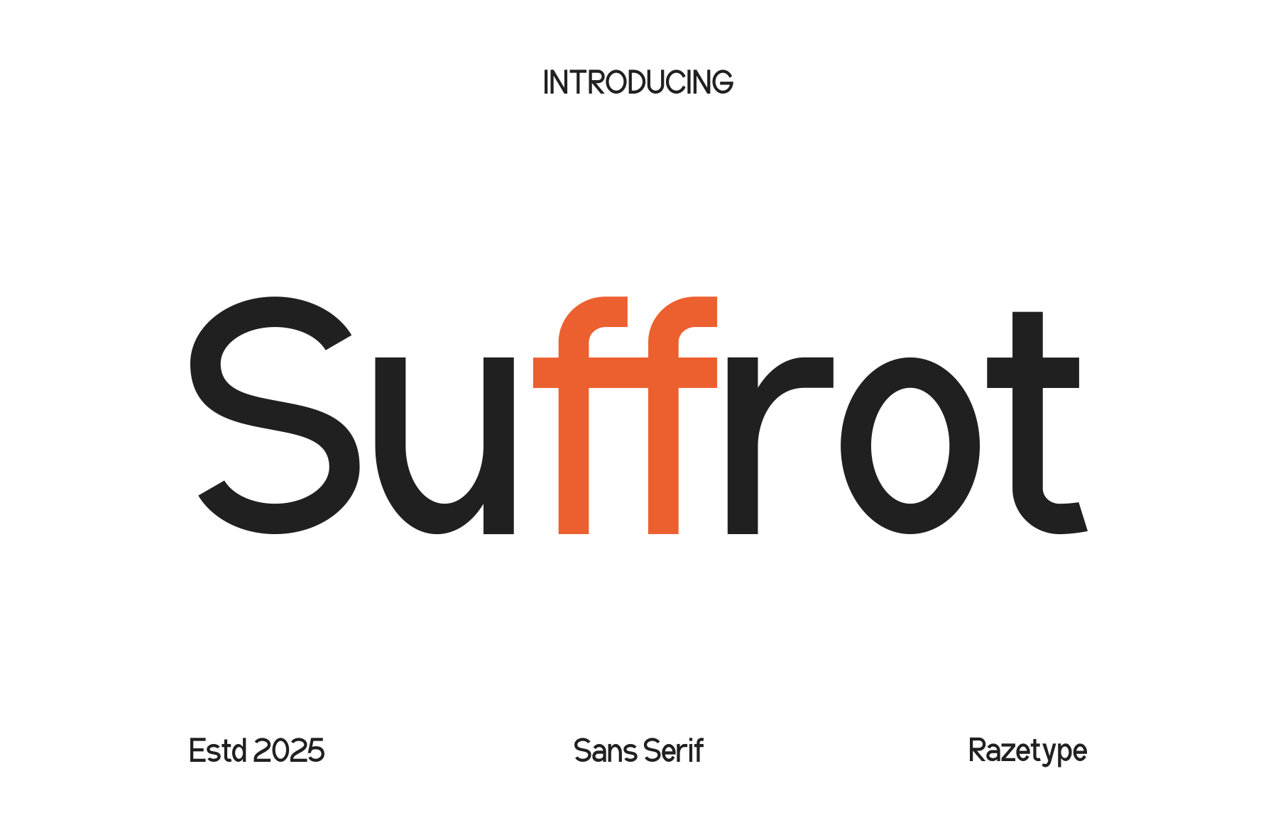 Suffrot sans serif font with orange accent letters on clean white background
